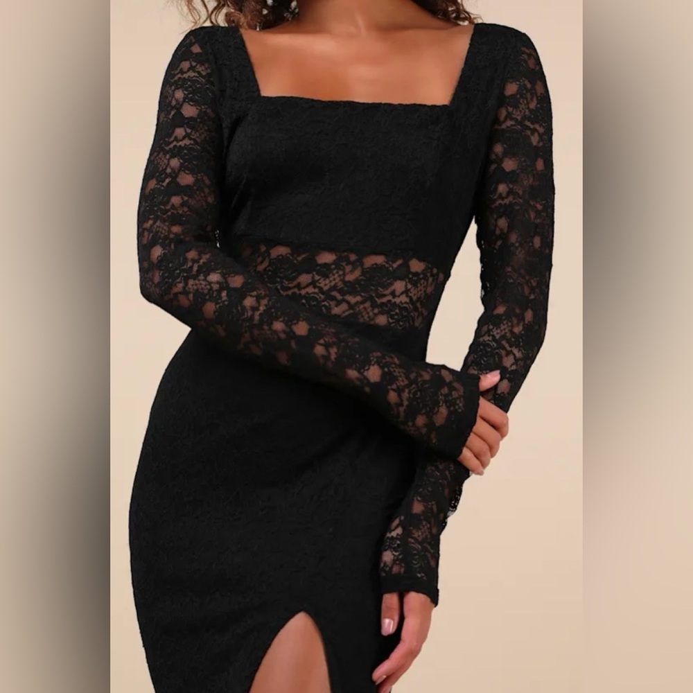 NWT Lulu’s Sensationally Poised Black Lace Long Sleeve Maxi Dress - Picture 3 of 10